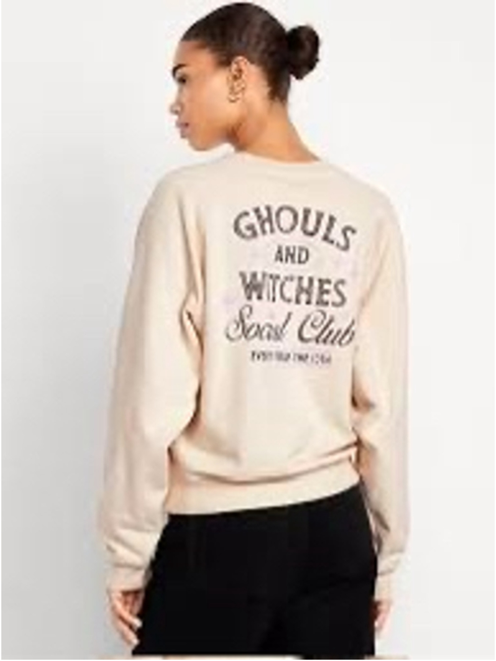 Old Navy Ghouls & Witches Sweatshirt Beige Black Size S Comfy Athleisure Spooky